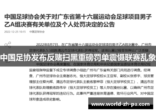 中国足协发布反赌扫黑重磅罚单震慑联赛乱象